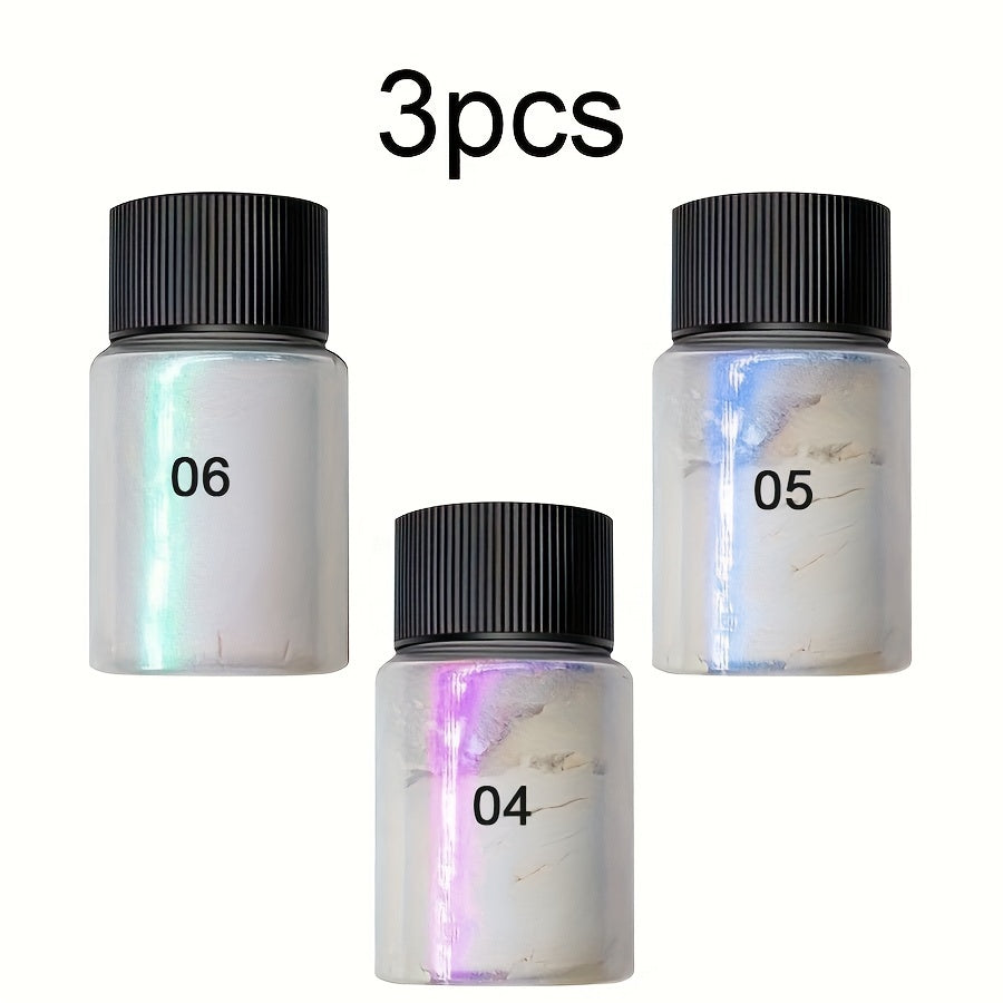 3pcs White Pearl Nail Glitter Powder - Aurora Dust & Moonlight Mirror Effect Pigment for Stunning Nail Art